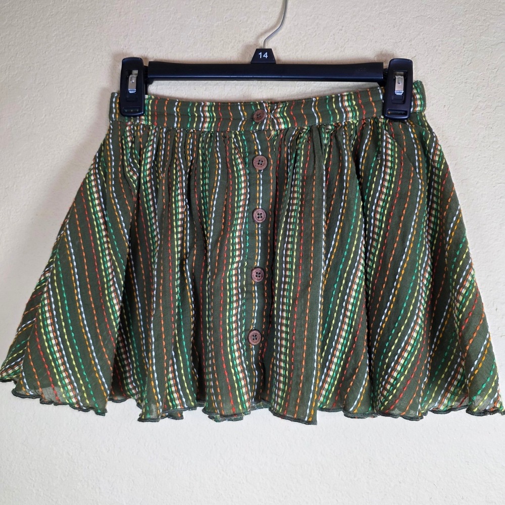 Kimchi Blue Urban Outfitters Olive Green Embroidered Button Front Mini Skirt XS